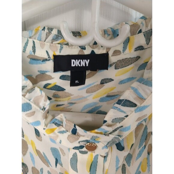 DKNY Woman PL Tank Ruffle Neck Trim Hidden Button Boho Lagenlook Look Preppy... - Picture 4 of 6